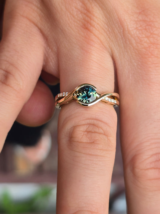 14ct Gold ring 1.14ct Round Party Sapphire